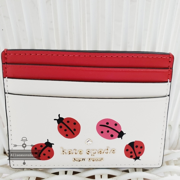 AUTHENTIC Kate Spade Staci Large Slim Ladybug Card Holder CREAM RED Nwt - Picture 5 of 5